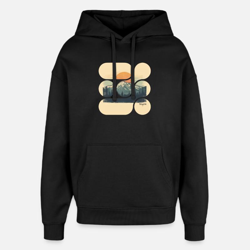 Jacaranda Retro Berglandschaft - Oversized Unisex Hoodie von Stanley/Stella - Schwarz