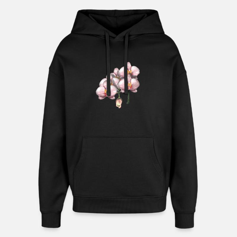 Illustration de fleurs d’orchidée rose - Sweat à capuche unisexe Stanley/Stella Oversized - noir