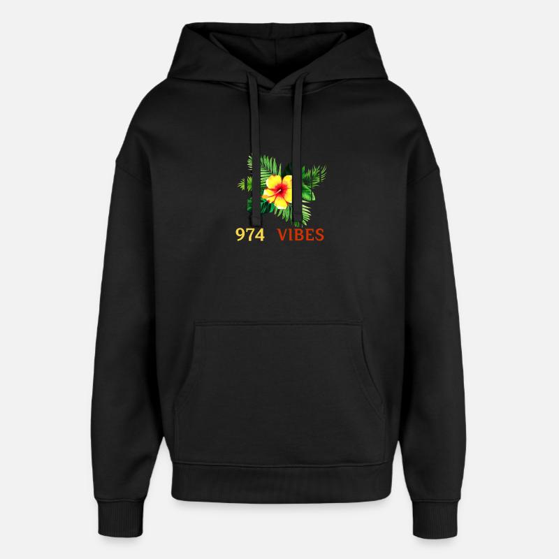 Tropical Hibiscus 974 Vibes - Sweat à capuche unisexe Stanley/Stella Oversized - noir