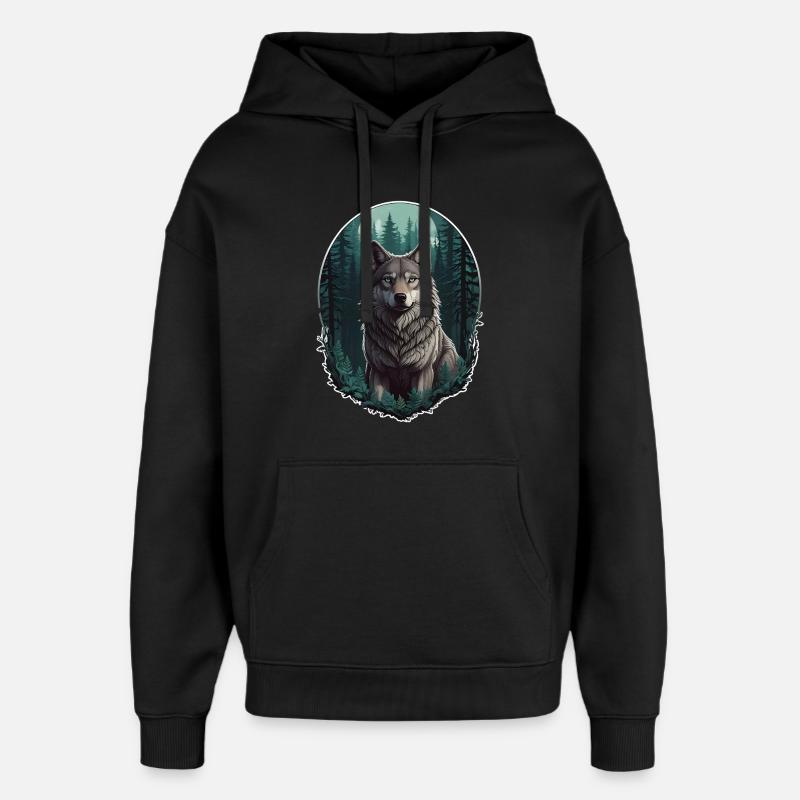 Loup au clair de lune - Sweat à capuche unisexe Stanley/Stella Oversized - noir
