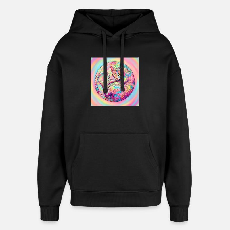 Pastel Mosaïque Chat Doux et Astucieux - Sweat à capuche unisexe Stanley/Stella Oversized - noir