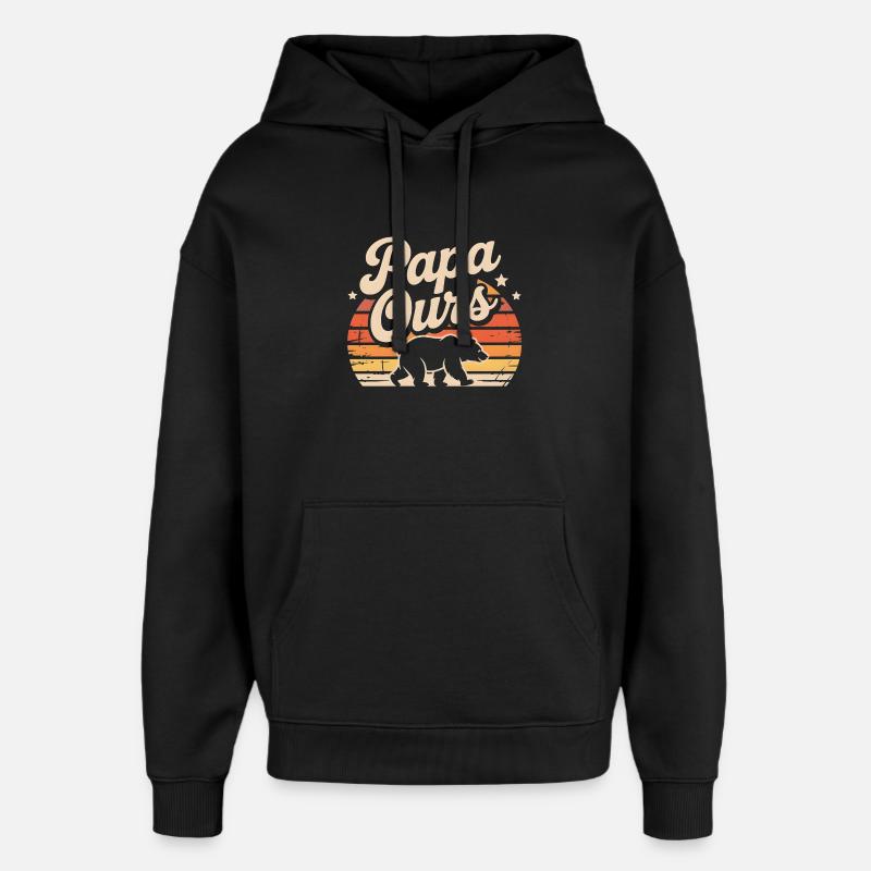 Papa Ours Retro Soleil - Sweat à capuche unisexe Stanley/Stella Oversized - noir
