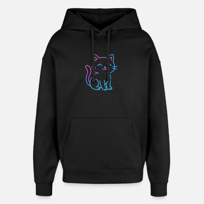 Neon gradient cat buddy - Oversized Unisex Hoodie by Stanley/Stella - black