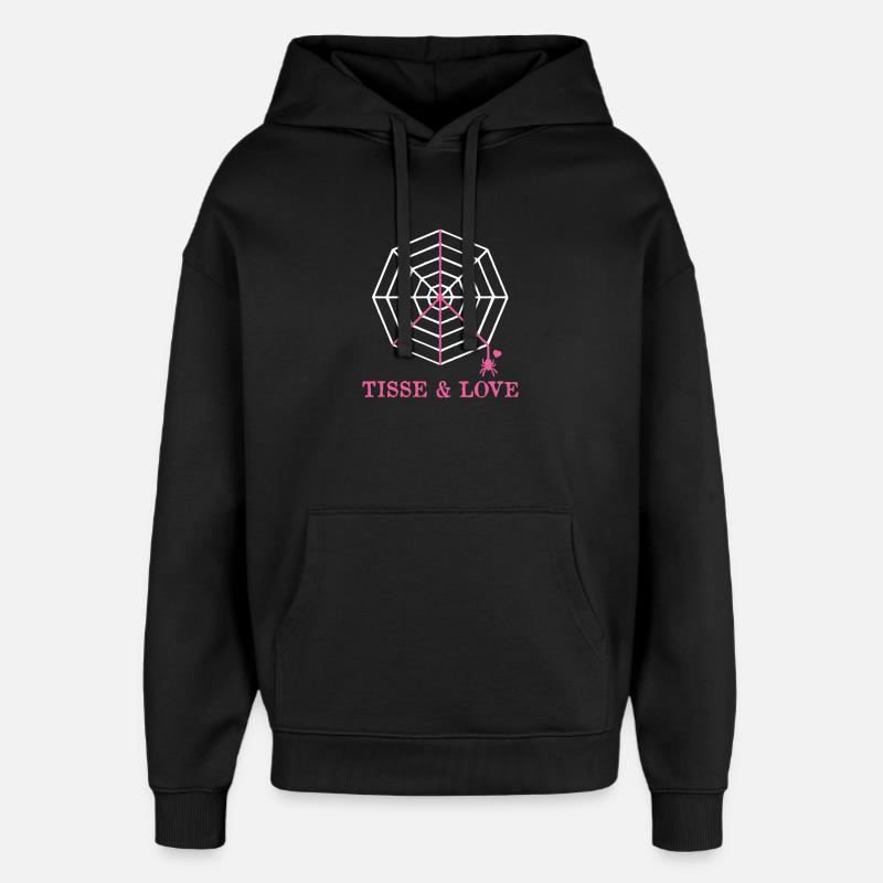 TISSE AND LOVE ! (peace, araignée, toile)  - Sweat à capuche unisexe Stanley/Stella Oversized - noir