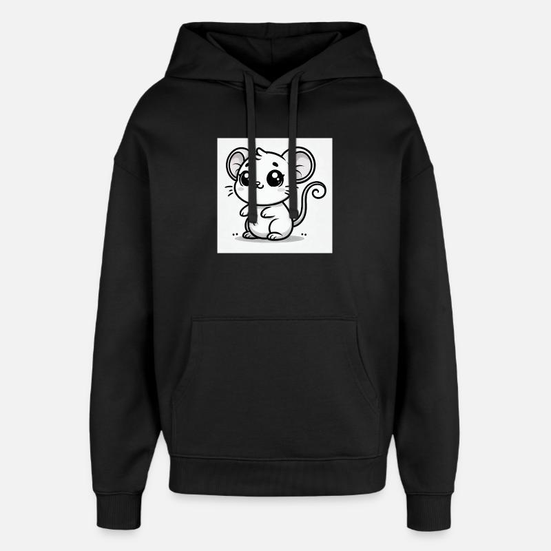 Kawaii Mouse Black White - Oversized Unisex Hoodie by Stanley/Stella - black