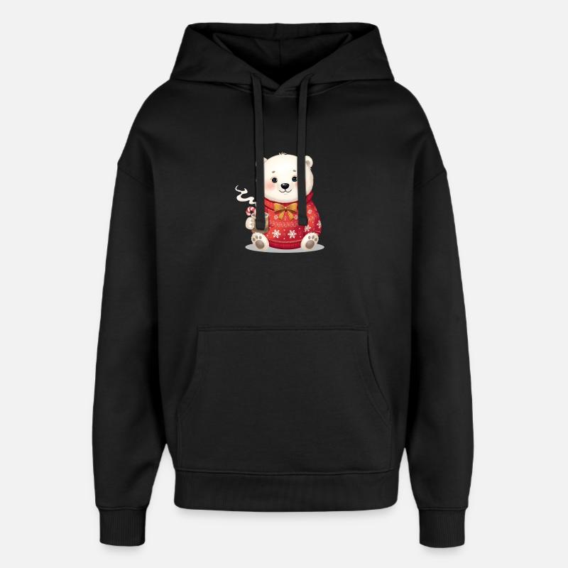 Eisbär im roten Weihnachtspullover - Oversized Unisex Hoodie von Stanley/Stella - Schwarz