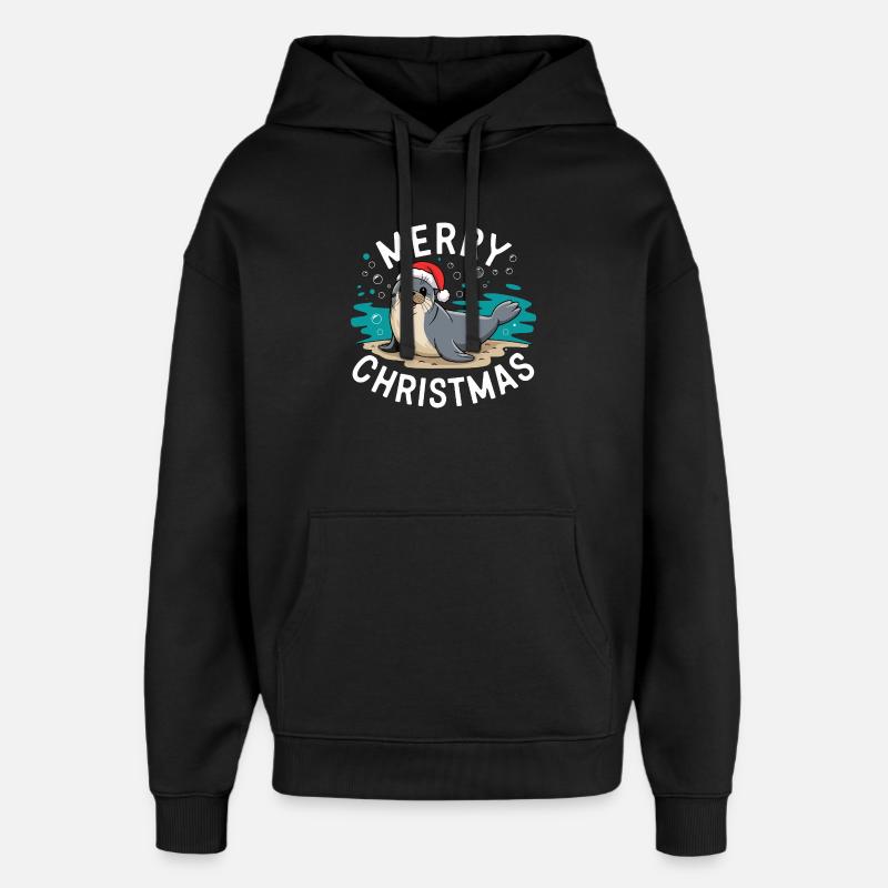 Joyeux Noël Mignon Phoque de Noël - Sweat à capuche unisexe Stanley/Stella Oversized - noir