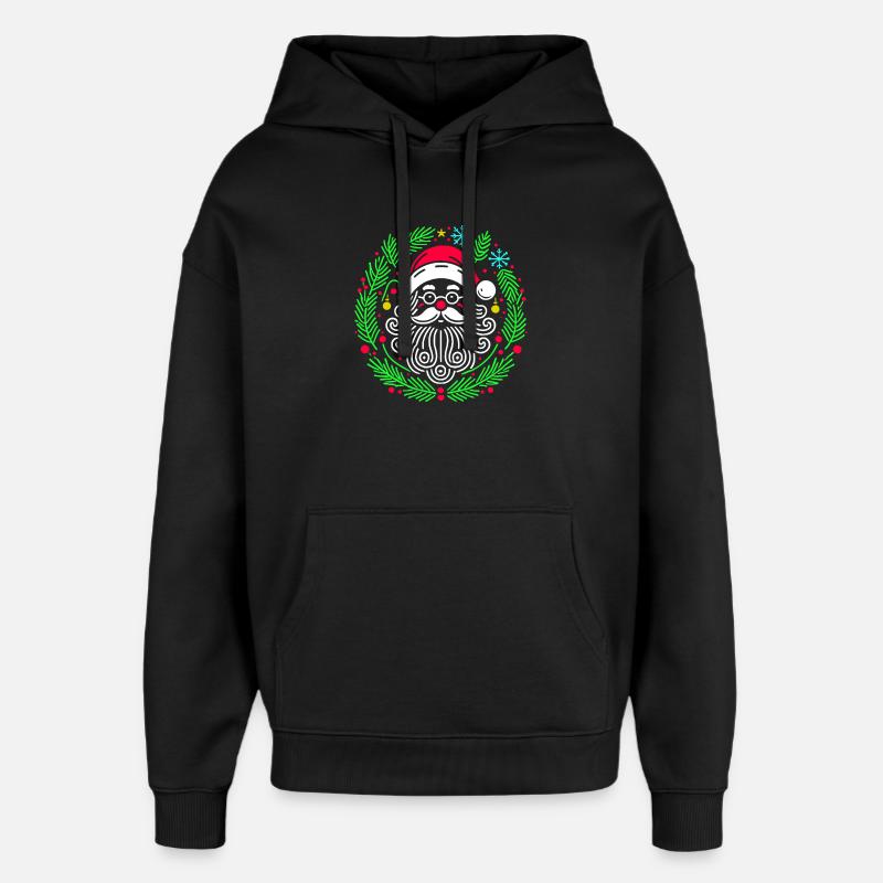 Christmas Circular Santa with Branches - Oversized Unisex Hoodie by Stanley/Stella - black
