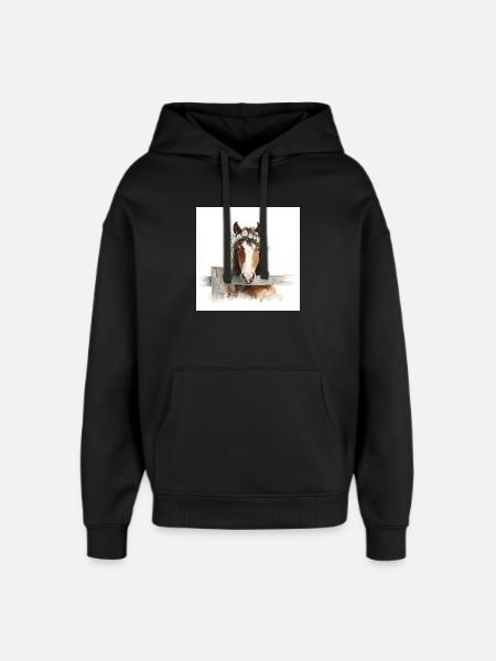 Cheval aquarelle avec couronne florale - Sweat à capuche unisexe Stanley/Stella Oversized - noir