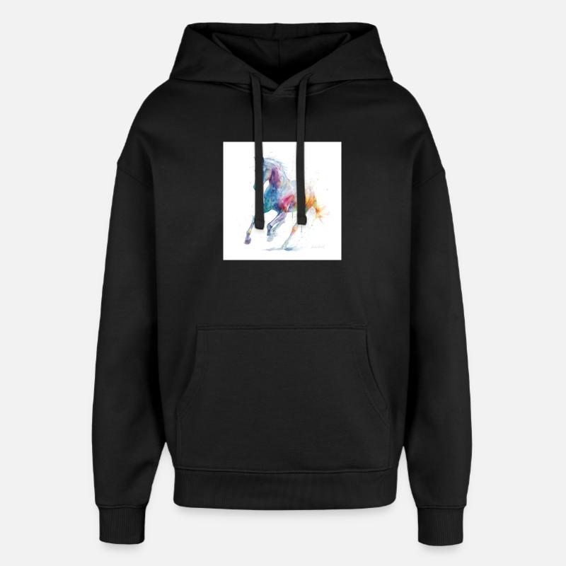 Regenbogen-Aquarellpferd in Bewegung - Oversized Unisex Hoodie von Stanley/Stella - Schwarz