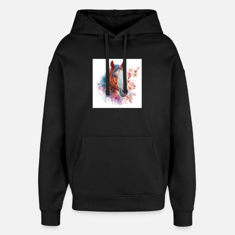 Aquarellpferd mit Blüten - Oversized Unisex Hoodie von Stanley/Stella - Schwarz