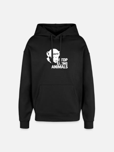 Stop Eating Animals – Chimpanzee Design - Oversized Unisex Hoodie by Stanley/Stella - black