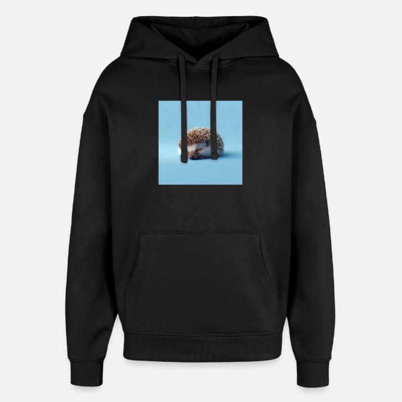 Blue Sleeping Hedgehog - Oversized Unisex Hoodie by Stanley/Stella - black