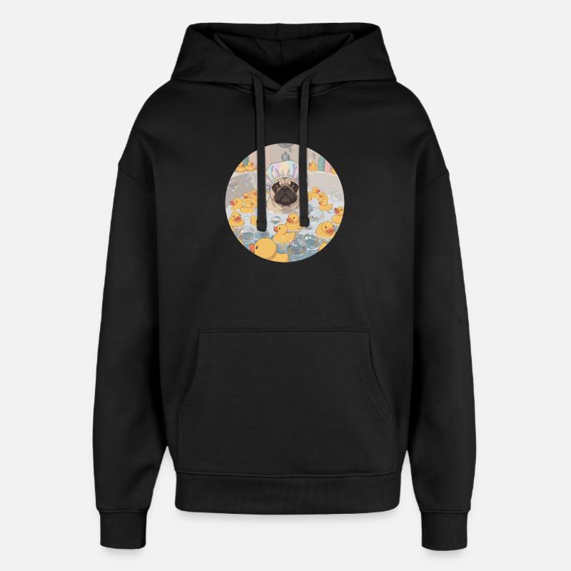 Mops in the bubble bath - Oversized Unisex Hoodie by Stanley/Stella - black