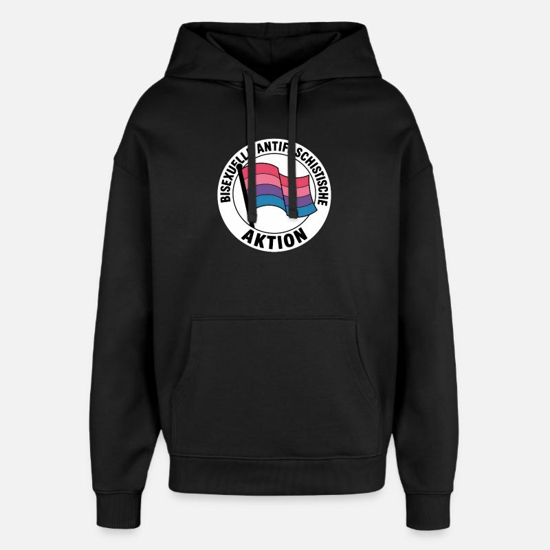 Bisexual Action - Antifa Pride Badge - Oversized Unisex Hoodie by Stanley/Stella - black