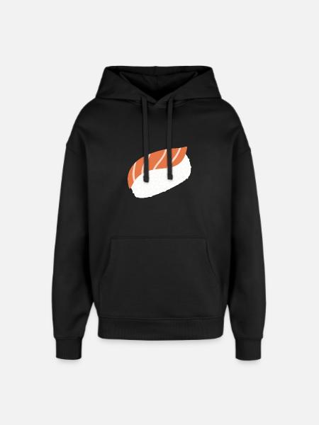 Salmon Nigiri Minimal Illustration Print - Oversized Unisex Hoodie by Stanley/Stella - black