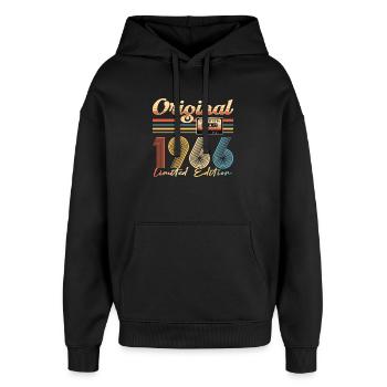 60. Geburtstag, 60 Jahre, Original 1966 - Oversized Unisex Hoodie von Stanley/Stella - Schwarz - Vorne - AI Model Female 172 light (172cm) & AI Model Male 185 light (185cm)