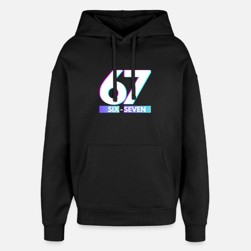 67 Néon Glitch Rétro, six-seven - Sweat à capuche unisexe Stanley/Stella Oversized - noir