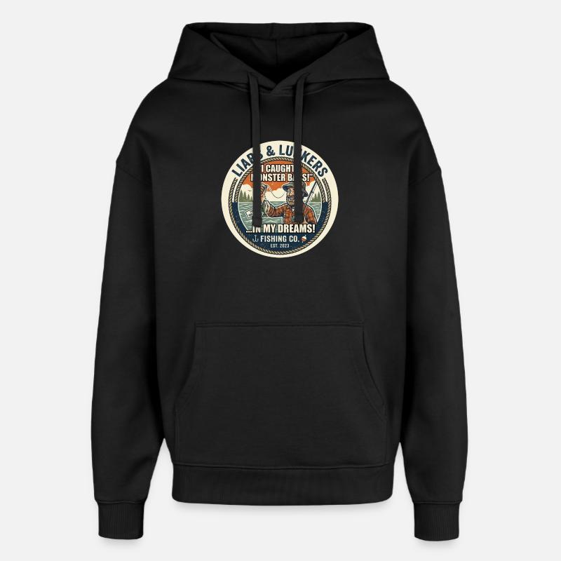 Drôle de menteurs à la pêche - Sweat à capuche unisexe Stanley/Stella Oversized - noir