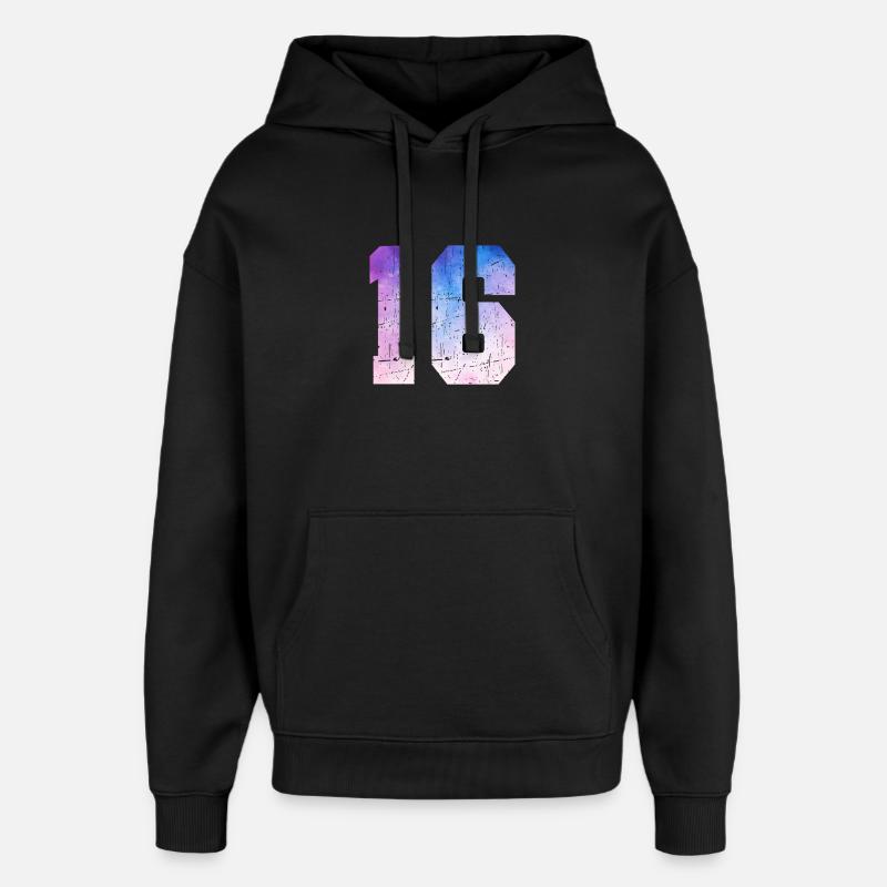 numéro 16 – Cadeau anniversaire 16 ans - Sweat à capuche unisexe Stanley/Stella Oversized - noir
