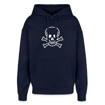 Skull and Crossbones Vintage-gotische Piraten-Design - Oversized Unisex Hoodie von Stanley/Stella - Navy - Vorne - AI Model Female 172 light (172cm) & AI Model Male 185 light (185cm)