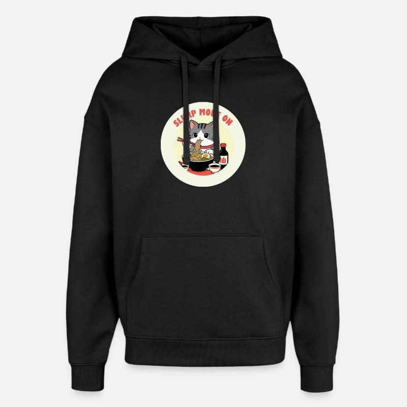 Kitten eating Ramen Slurp mode - Oversized Unisex Hoodie by Stanley/Stella - black