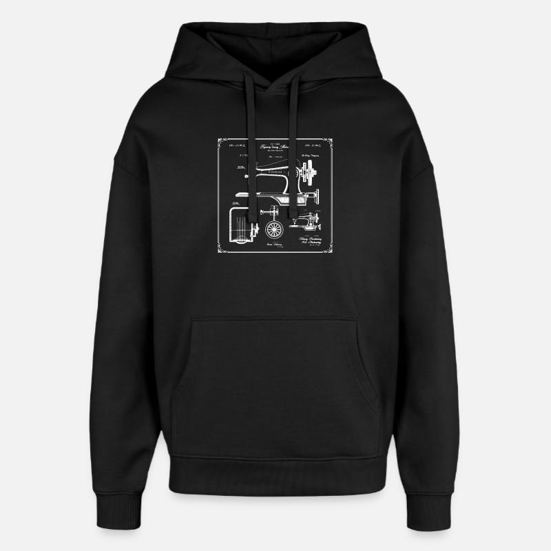 Antique Sewing Machine Blueprint - Oversized Unisex Hoodie by Stanley/Stella - black