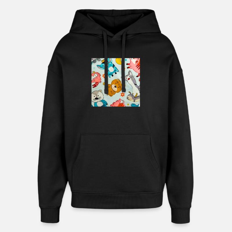 Collage ludique d’animaux de l’espace - Sweat à capuche unisexe Stanley/Stella Oversized - noir