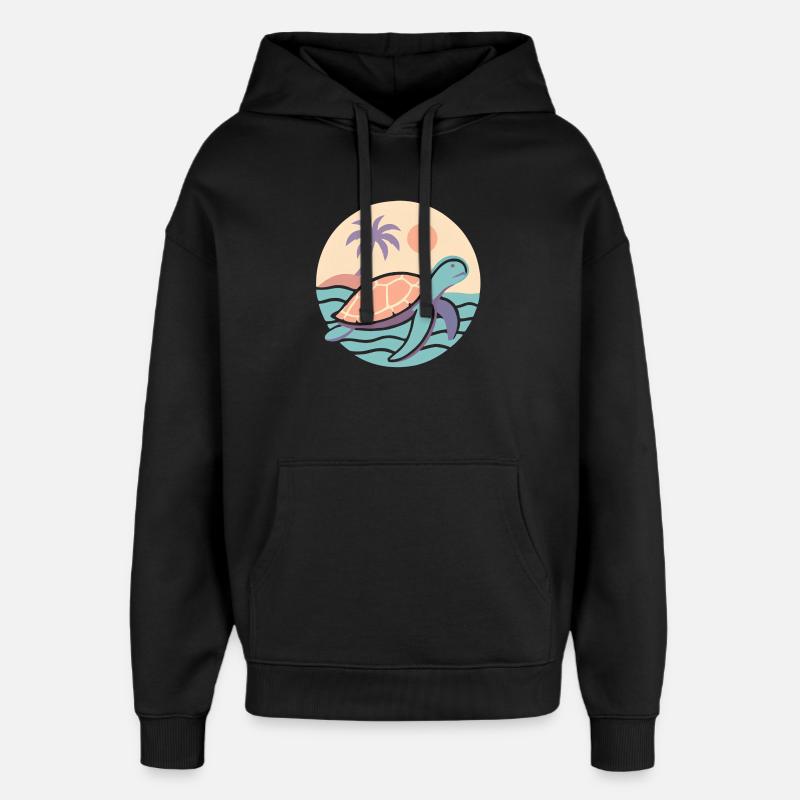 Retro turtle on the beach - Oversized Unisex Hoodie by Stanley/Stella - black
