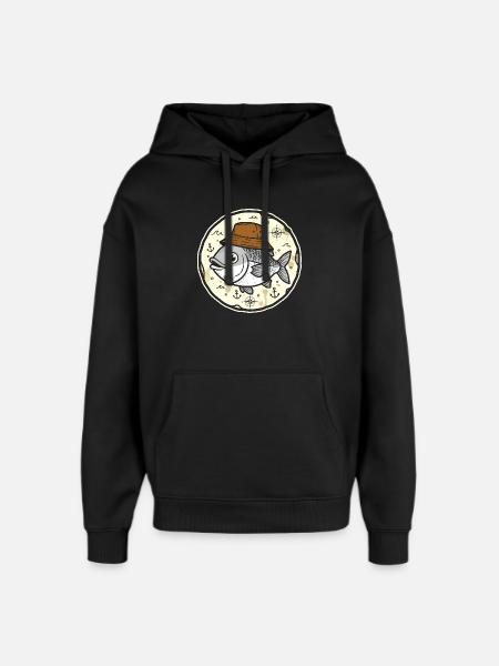 Fisch mit Hut im Nautik-Rundlogo - Oversized Unisex Hoodie von Stanley/Stella - Schwarz