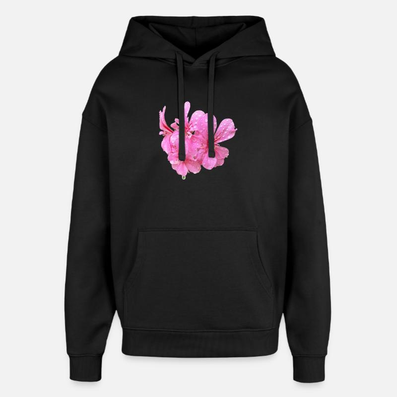 Vibrant_Pink_Geranium_Flowers - Sweat à capuche unisexe Stanley/Stella Oversized - noir