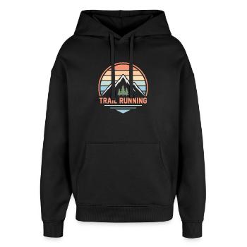 Trailrunning Pastel Mountain Sunset - Oversized Unisex Hoodie von Stanley/Stella - Schwarz - Vorne - AI Model Female 172 light (172cm) & AI Model Male 185 light (185cm)