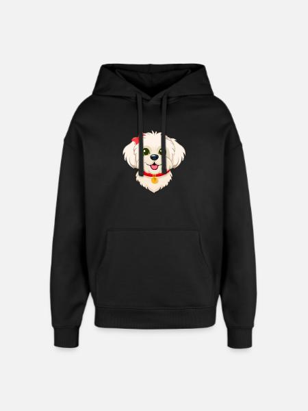 Cute Maltese Puppy (Comic Portrait) - Oversized Unisex Hoodie by Stanley/Stella - black