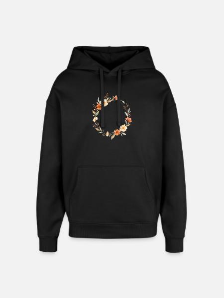 Boho Floral Wreath Personalizable - Oversized Unisex Hoodie by Stanley/Stella - black