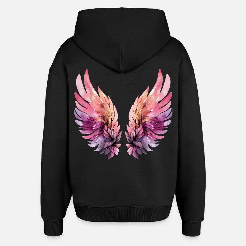 Ailes aquarelle rose et violette - Sweat à capuche unisexe Stanley/Stella Oversized - noir