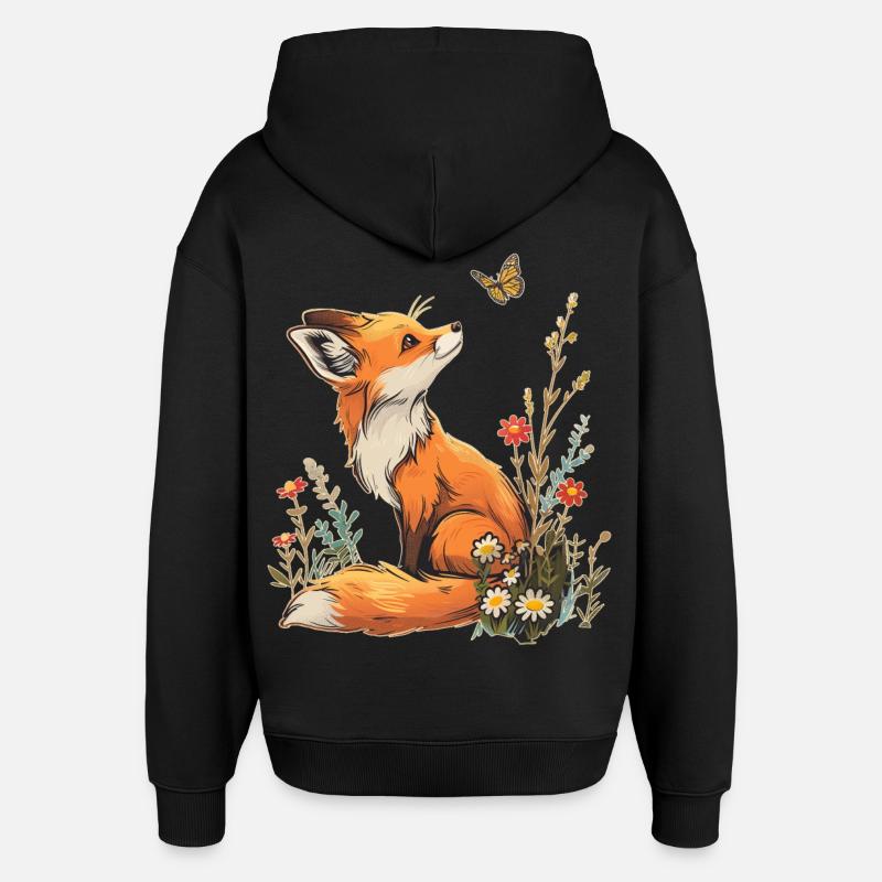 Renard et papillon - Sweat à capuche unisexe Stanley/Stella Oversized - noir