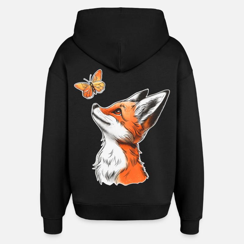 Fuchs mit Schmetterling - Oversized Unisex Hoodie von Stanley/Stella - Schwarz