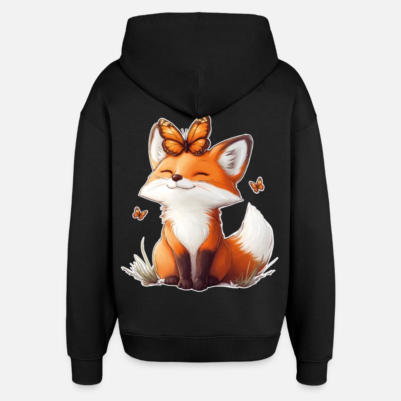 Renard et papillon - Sweat à capuche unisexe Stanley/Stella Oversized - noir