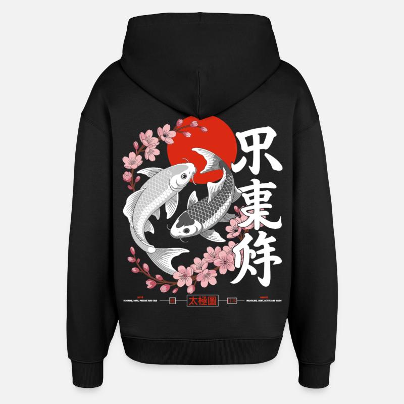 Koi - yin yang japon - Sweat à capuche unisexe Stanley/Stella Oversized - noir