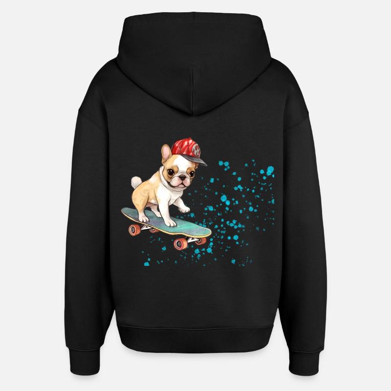 Bouledogue à roulettes avec casquette - Sweat à capuche unisexe Stanley/Stella Oversized - noir