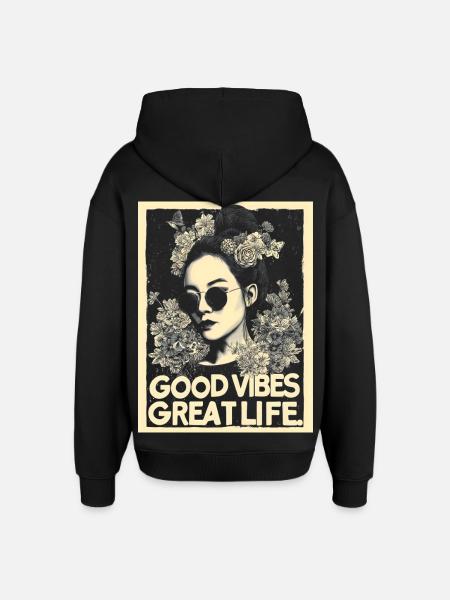 Vibes great Life tattoo - Oversized Unisex Hoodie by Stanley/Stella - black