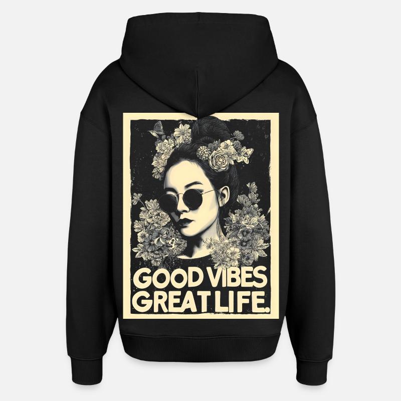 Vibes great Life tattoo - Oversized Unisex Hoodie by Stanley/Stella - black