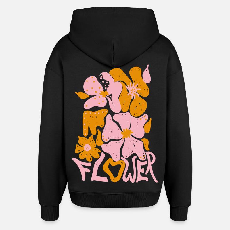 Fleur rose - Sweat à capuche unisexe Stanley/Stella Oversized - noir