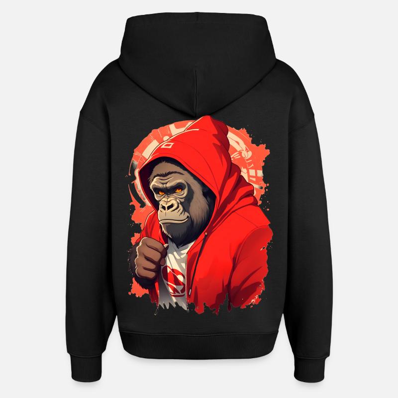 Gorille à capuche rouge - Sweat à capuche unisexe Stanley/Stella Oversized - noir