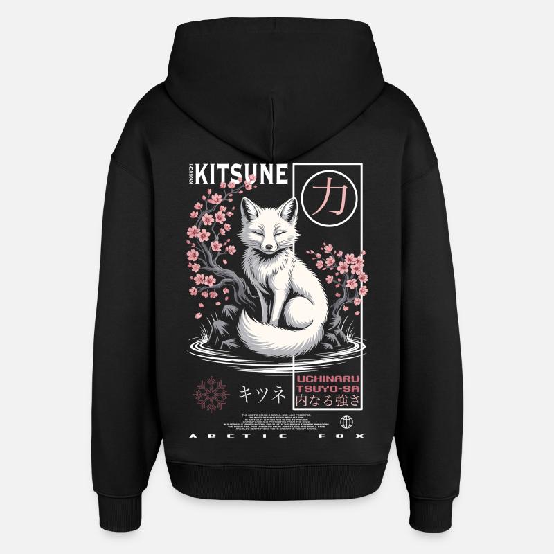 Kitsune Renard - Japonais Asiatique - Sweat à capuche unisexe Stanley/Stella Oversized - noir