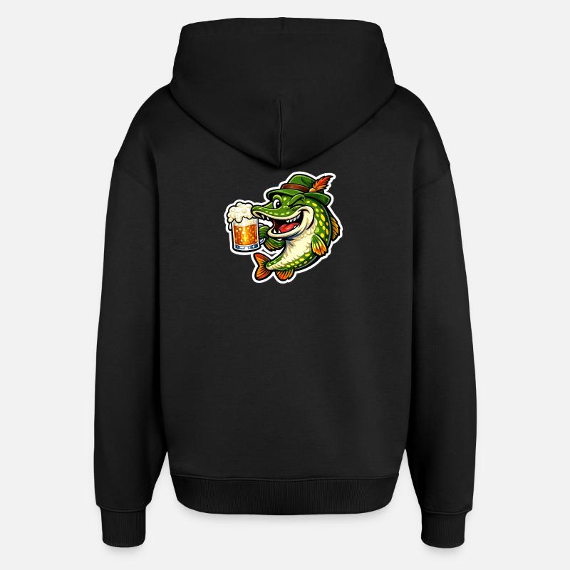 Petri Heil ! - Brochet drôle avec bière - Sweat à capuche unisexe Stanley/Stella Oversized - noir