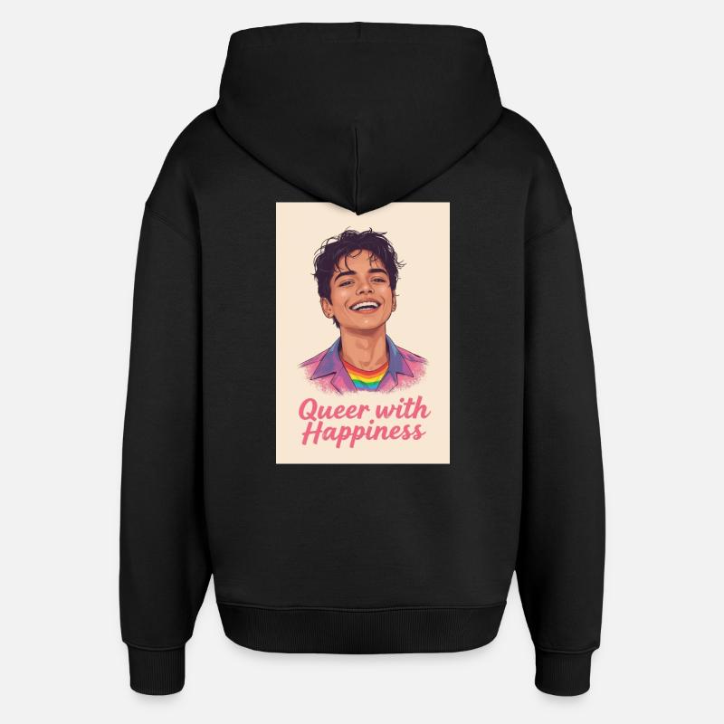 Queer avec bonheur - Sweat à capuche unisexe Stanley/Stella Oversized - noir