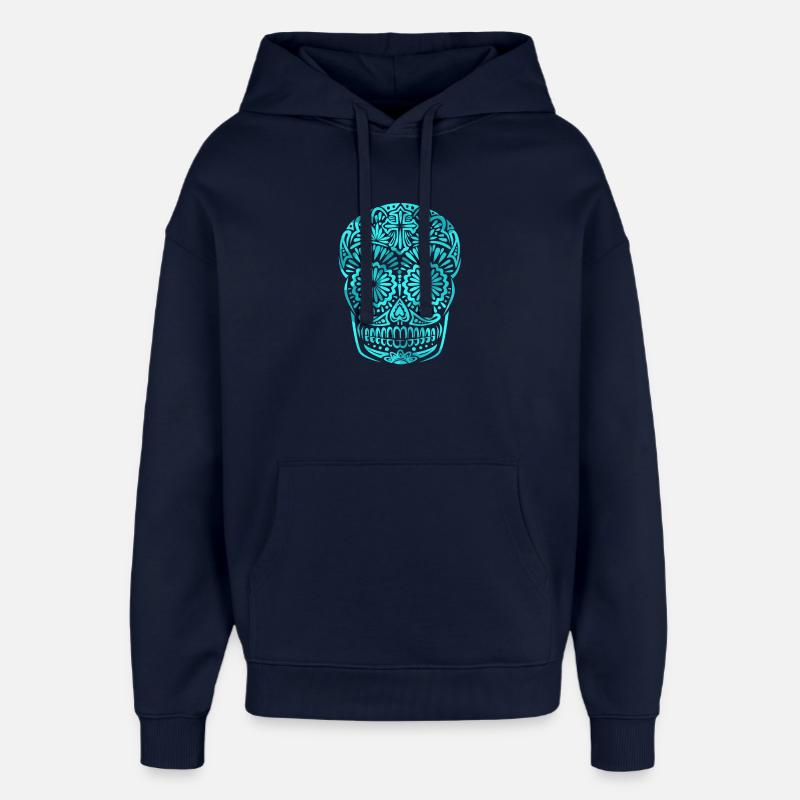 Calavera mexicana turquesa - Sweat à capuche unisexe Stanley/Stella Oversized - marine
