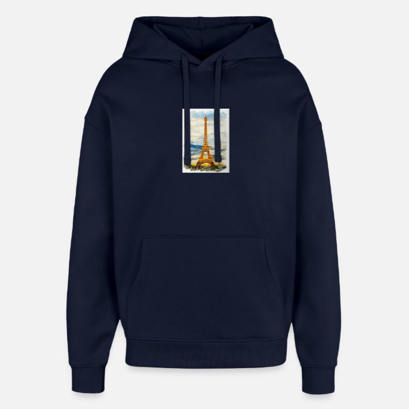 Aquarell Eiffelturm Skyline Kunst - Oversized Unisex Hoodie von Stanley/Stella - Navy