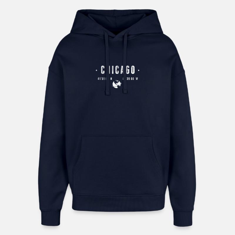 Chicago Coordonnées Géographiques Stylisées - Sweat à capuche unisexe Stanley/Stella Oversized - marine